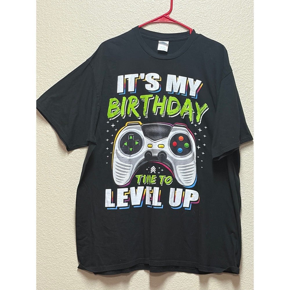 Port & Company Mens It's My Birthday Time To Level Up Gamer T-Shirt Black 2XL